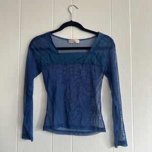 Blue Lace Detail Sheer Blouse